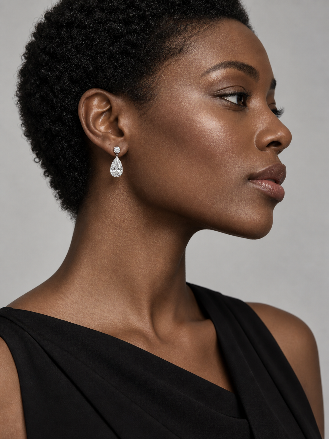 Fine jewellery earrings worn by a model